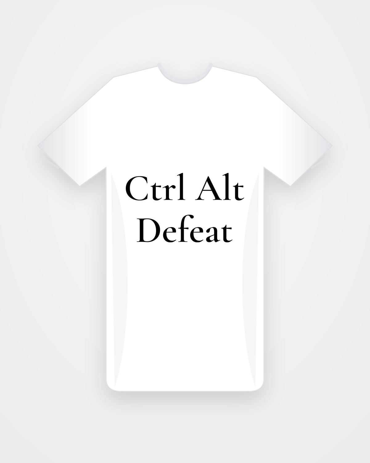 Wit T-shirt met zwarte tekst Ctrl Alt Defeat