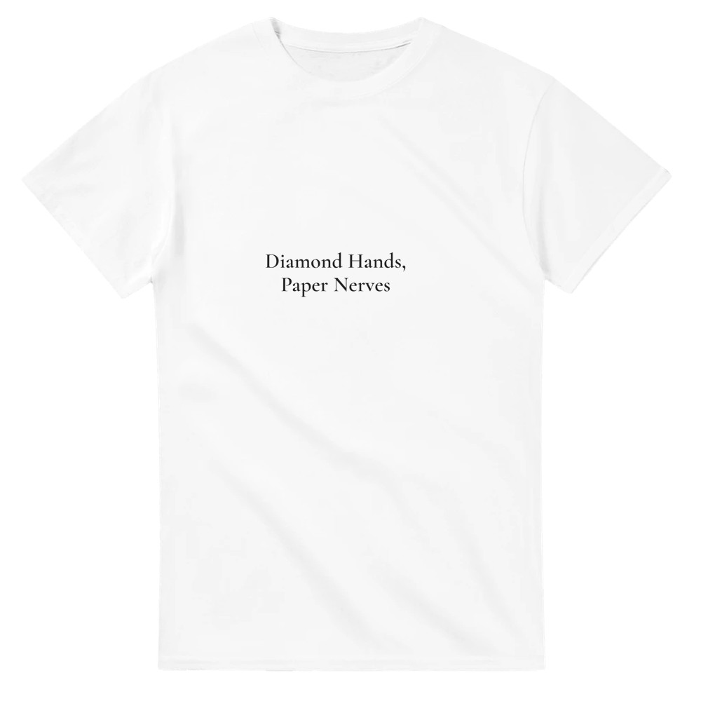 Wit T-shirt met zwarte tekst Diamond Hands, Paper Nerves