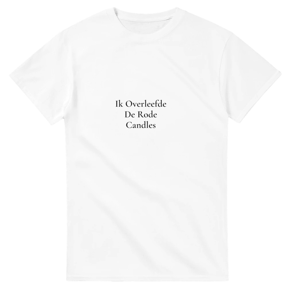 Wit T-shirt met zwarte tekst Ik Overleefde De Rode Candles