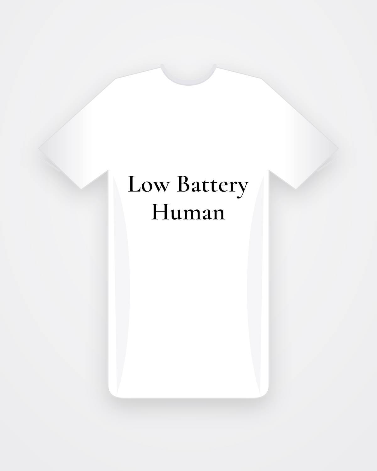 Wit T-shirt met zwarte tekst Low Battery Human