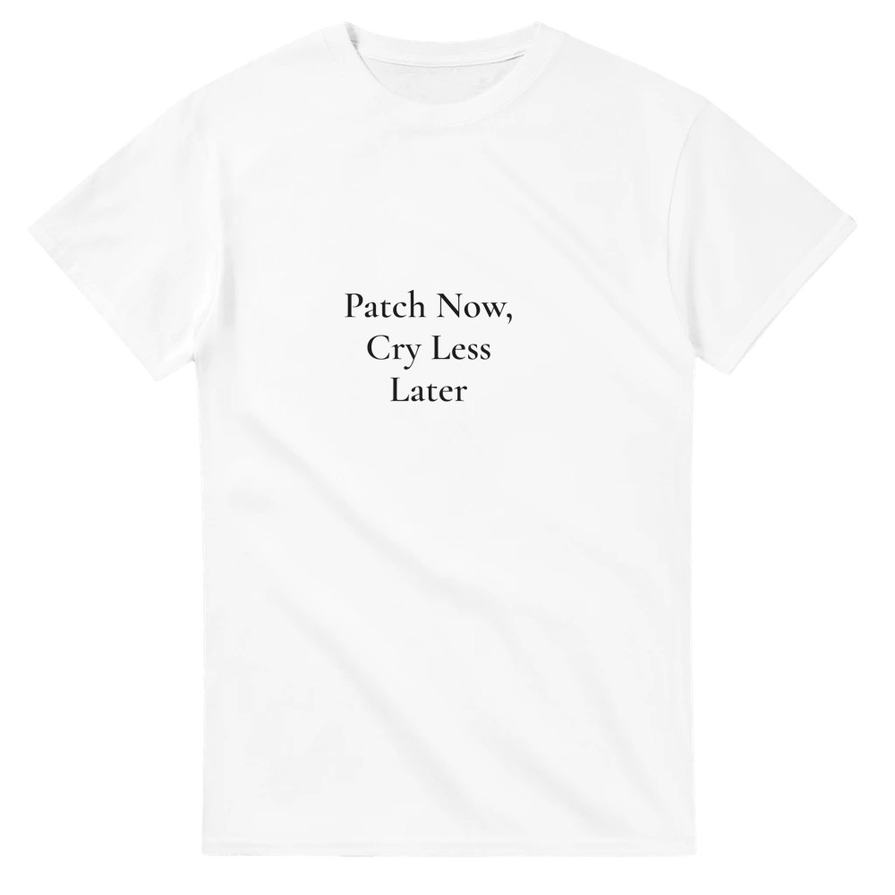 Wit T-shirt met zwarte tekst Patch Now, Cry Less Later