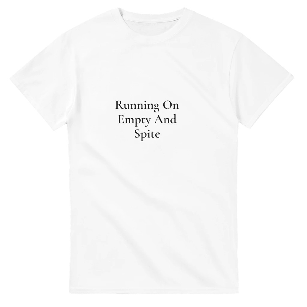 Wit T-shirt met zwarte tekst Running On Empty And Spite